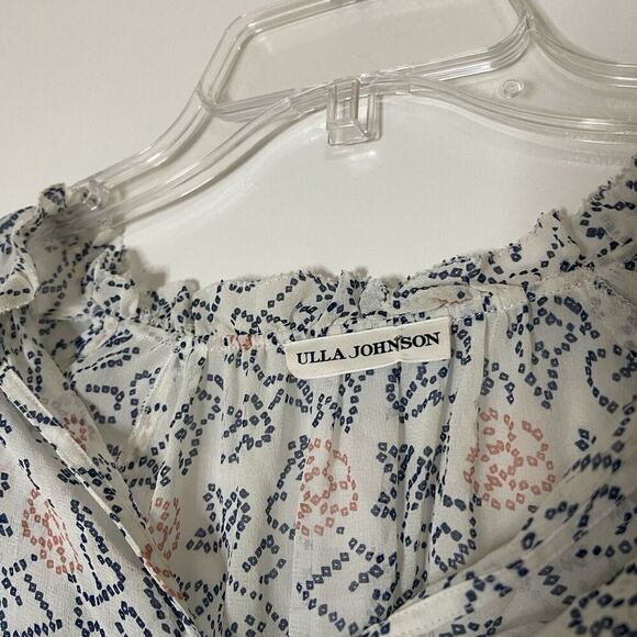 ULLA JOHNSON White Blue Silk Miren Tassel blouse top size 4 - Picture 6 of 7